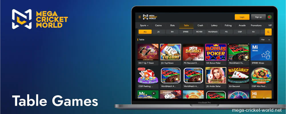 Mega Cricket World table games variety